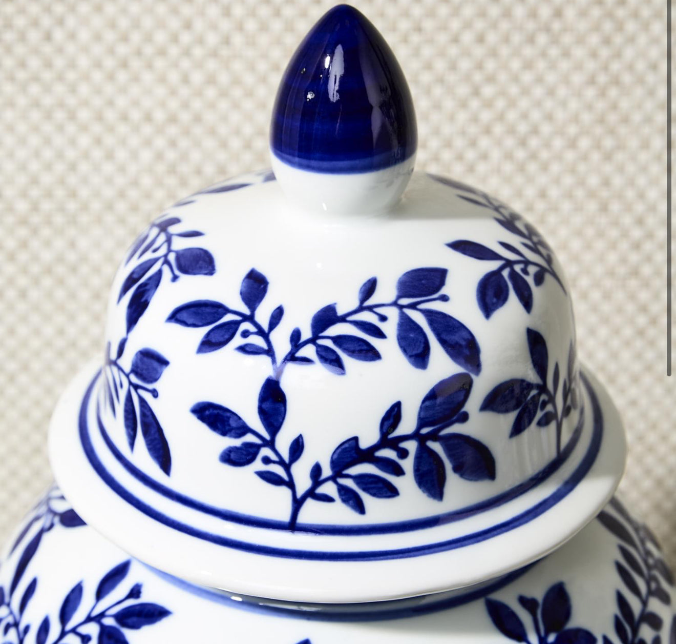 Hand Painted Porcelain Blue & White Chinoiserie Temple Jar Large