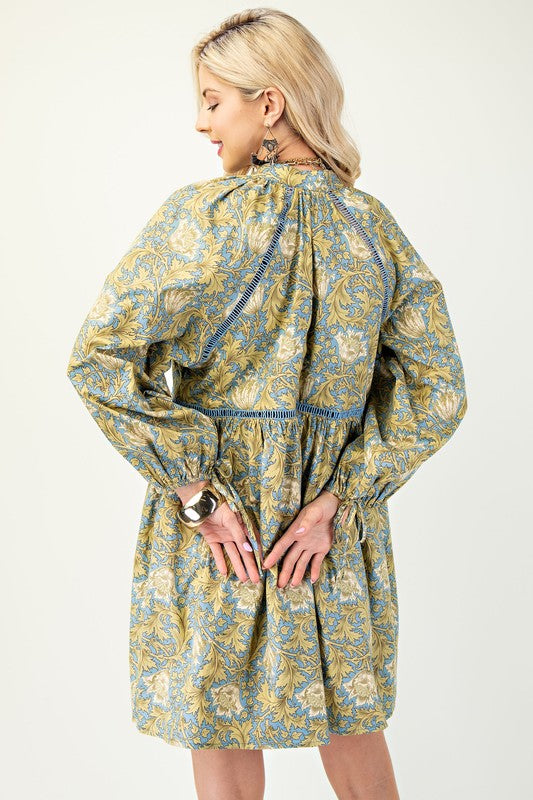 Blue Printed Babydoll Dress