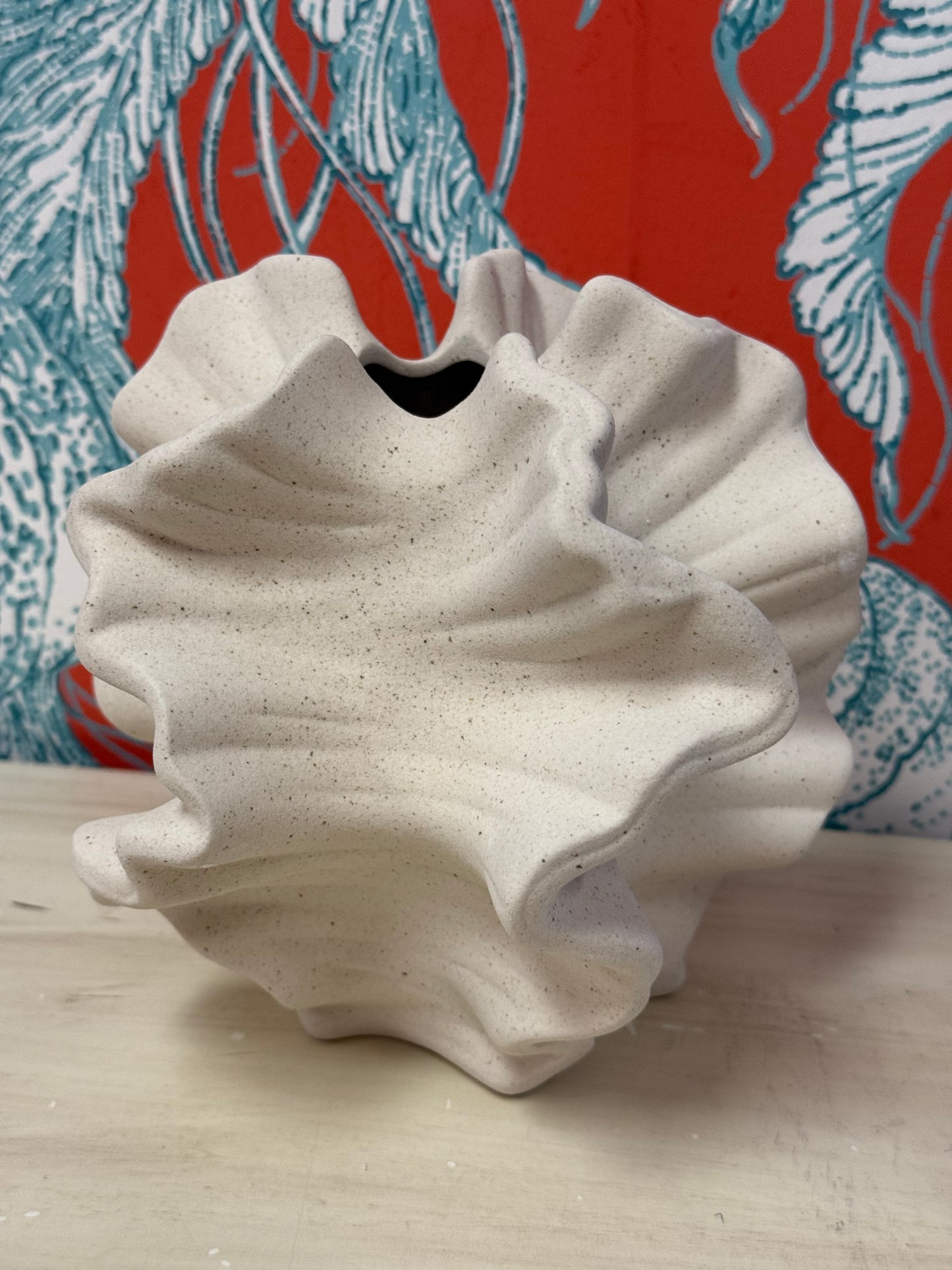 Frosted Ocean Coral White Ceramic Vase- Large