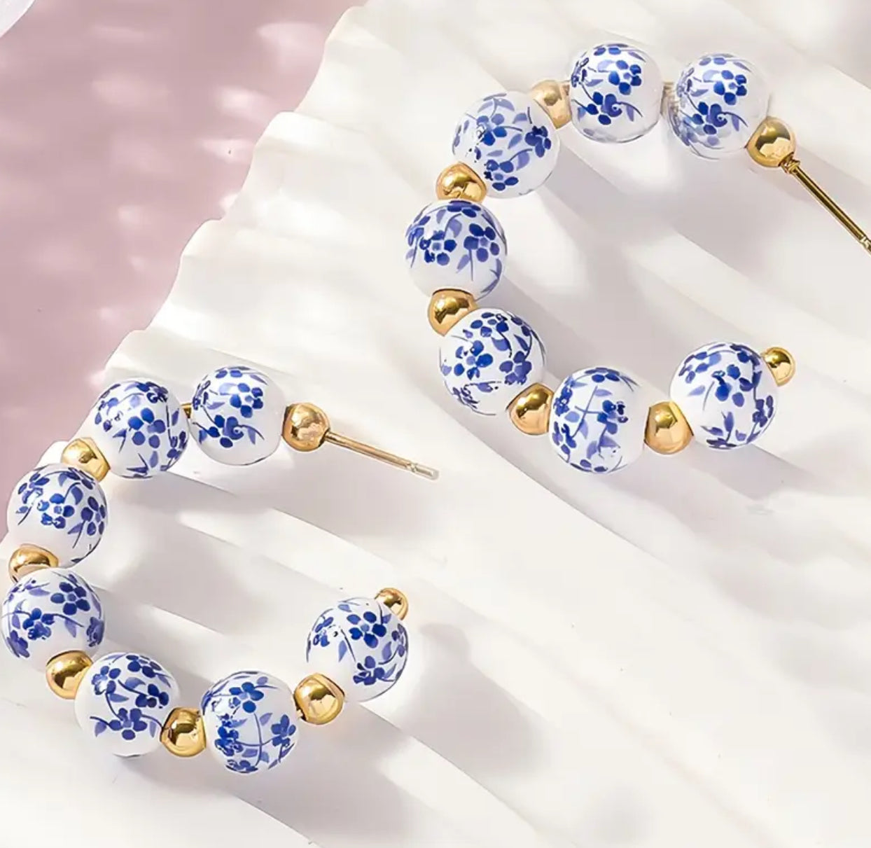 Vintage Blue & White Hoops Earrings