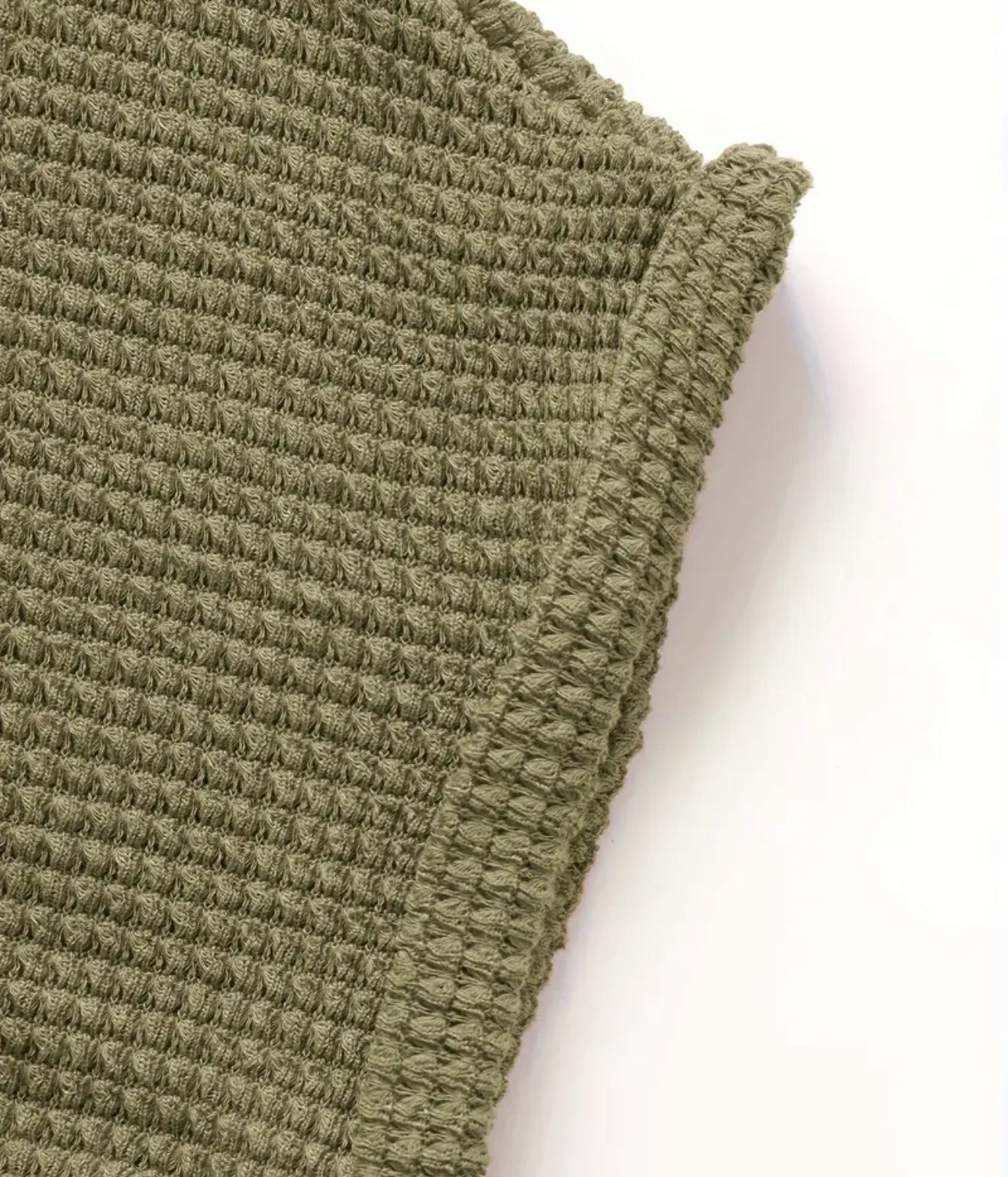 Olive Green Waffle Knit SS Crossover Top