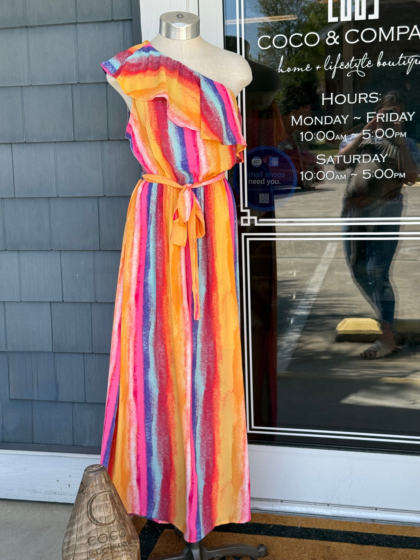 Striped Multicolor Maxi Dress One Shoulder