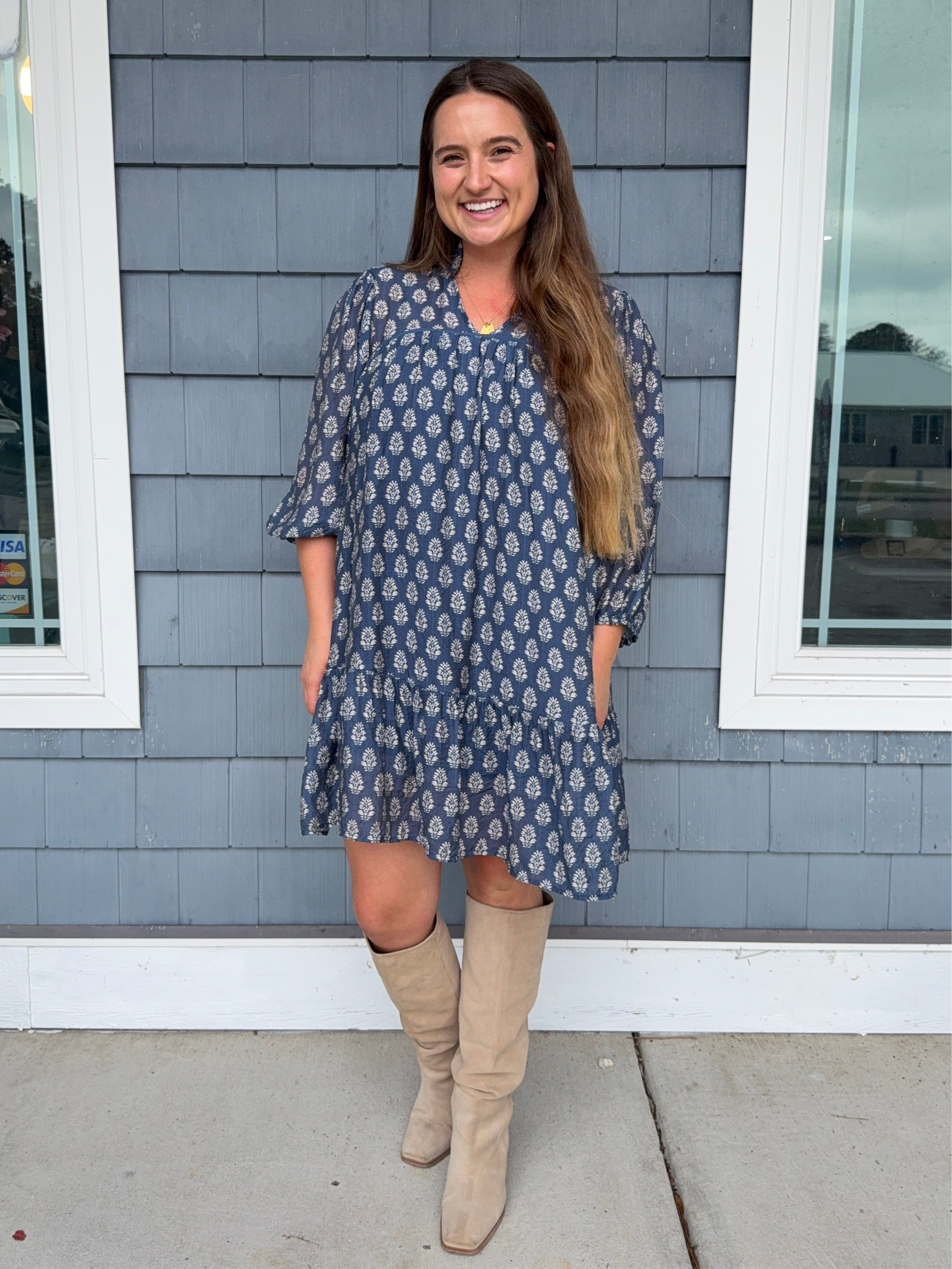 Blue Block Boho Mini Dress