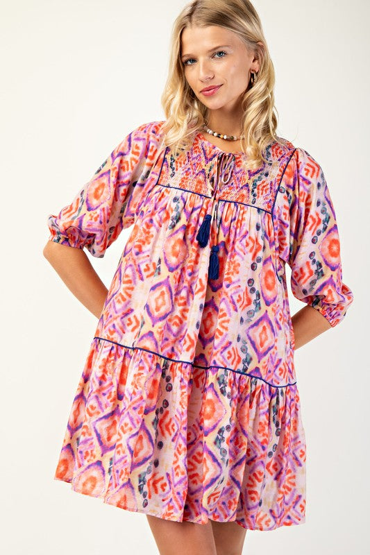 Multicolor Smock Top Mini Dress