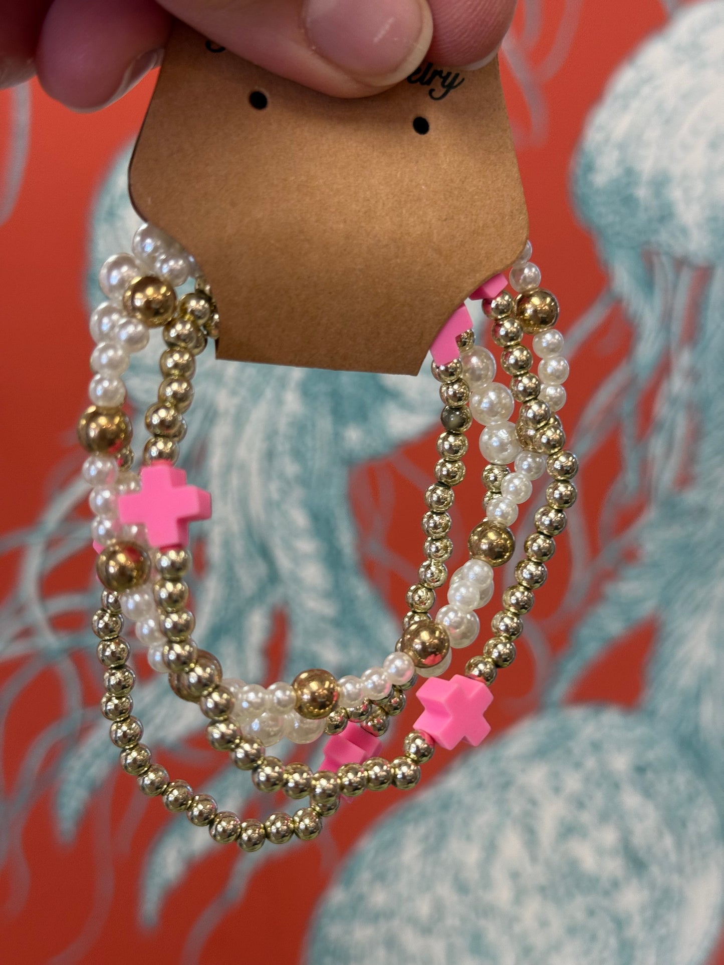 Pink Beaded Bracelet Set