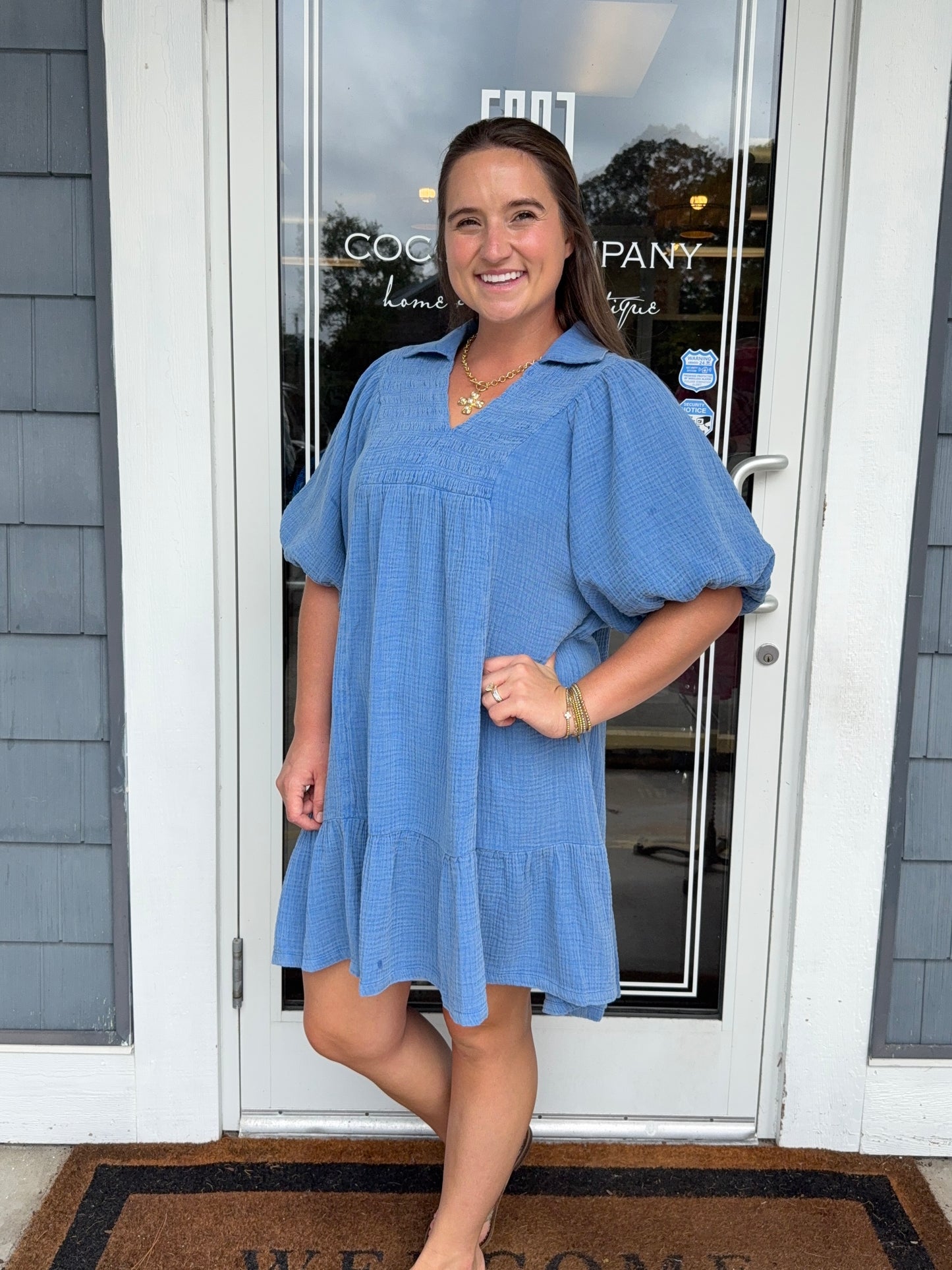 Blue Babydoll Mineral Wash Dress