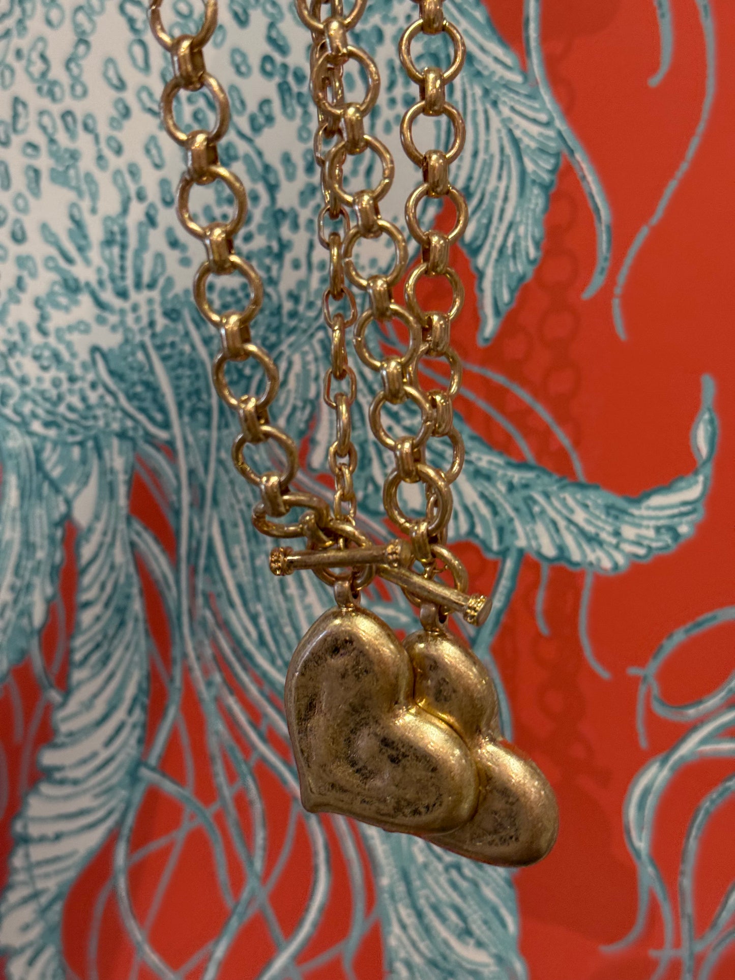 Vintage Gold Heart Necklace & Earring Set