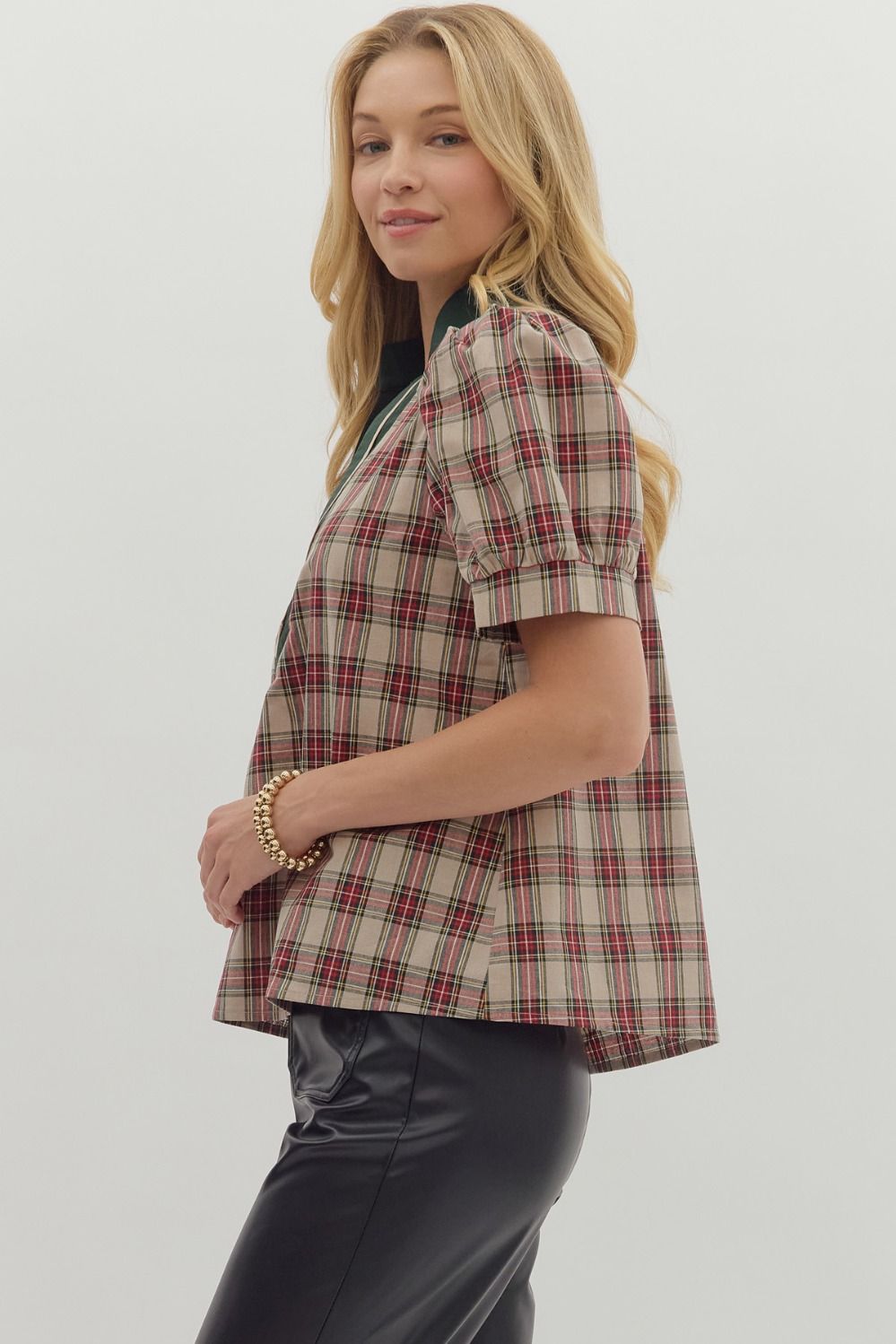 Plaid Taupe Top SHIPS OR PICKUP FROM COCO 11/6/25