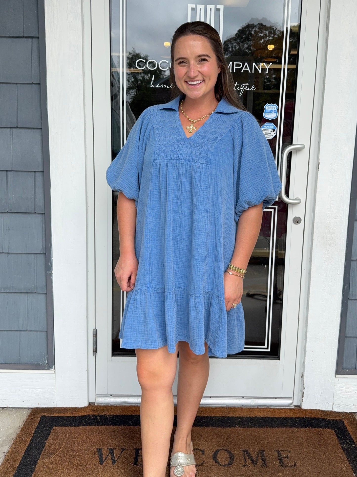 Blue Babydoll Mineral Wash Dress