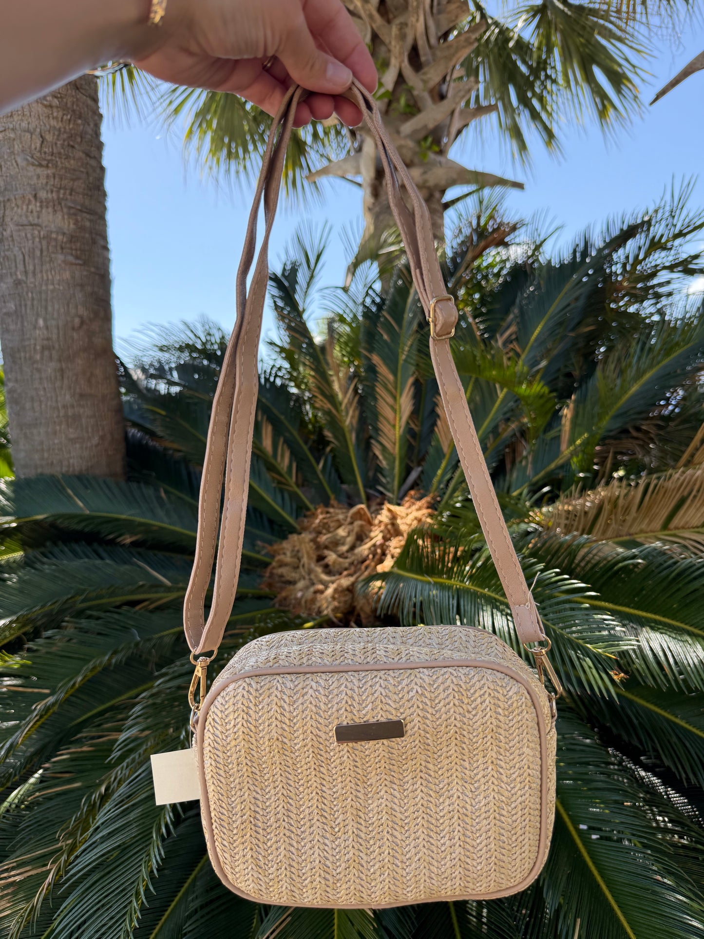 Woven Straw Crossbody-Khaki