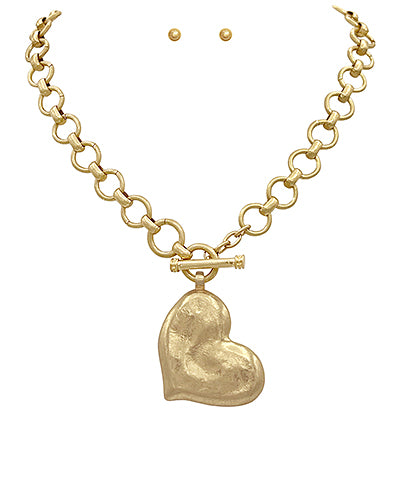 Vintage Gold Heart Necklace & Earring Set