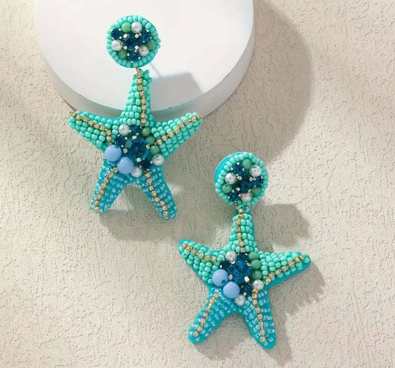 Aqua Starfish Beaded Earrings