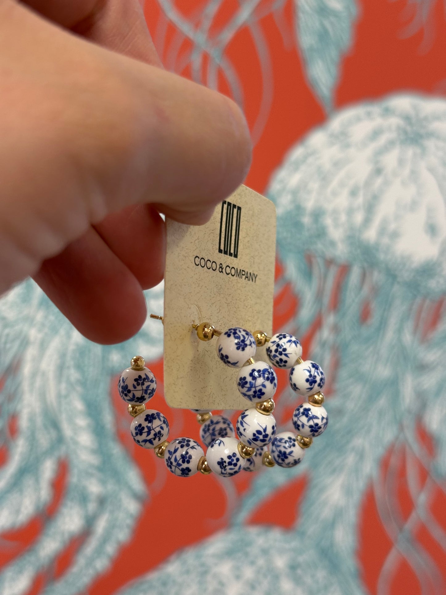 Vintage Blue & White Hoops Earrings