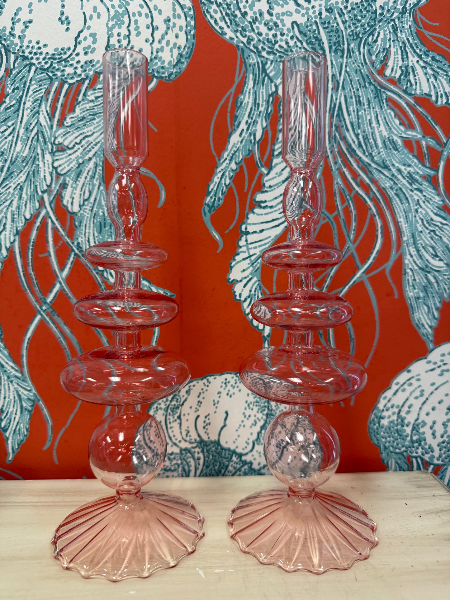 Pink Glass Candle Holder (1)