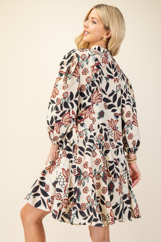 Floral Burgundy Printed 3/4 Sleeve Dress