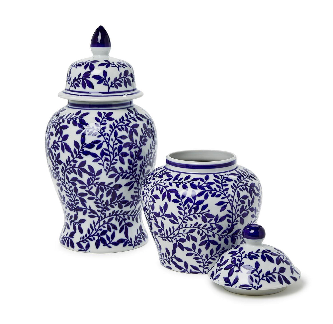 Hand Painted Porcelain Blue & White Chinoiserie Temple Jar Large