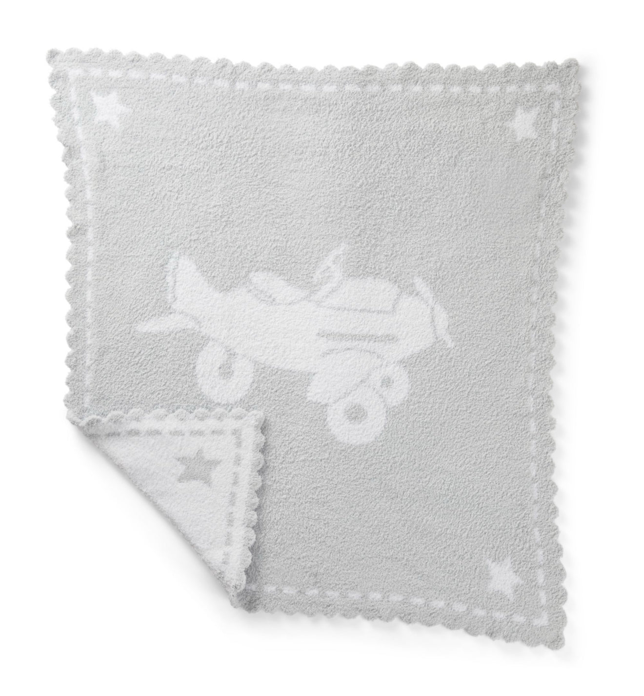 Barefoot Dreams Scalloped Receiving Blanket: Blue Airplane
