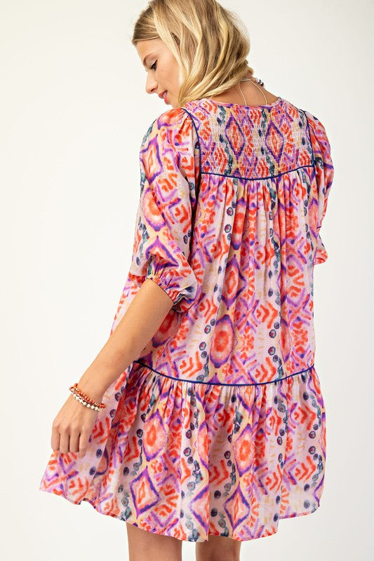 Multicolor Smock Top Mini Dress