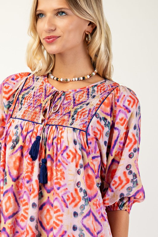 Multicolor Smock Top Mini Dress