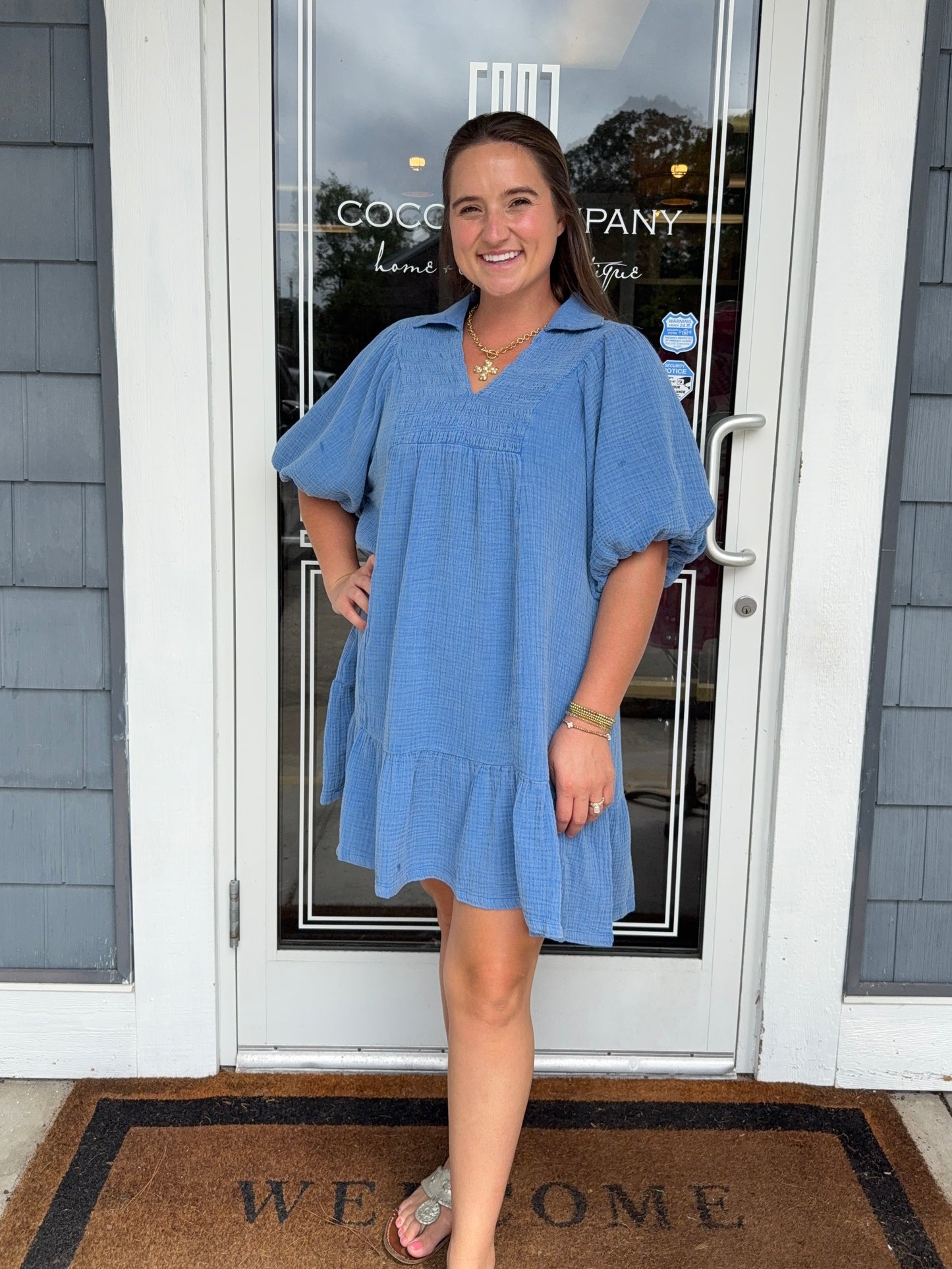 Blue Babydoll Mineral Wash Dress