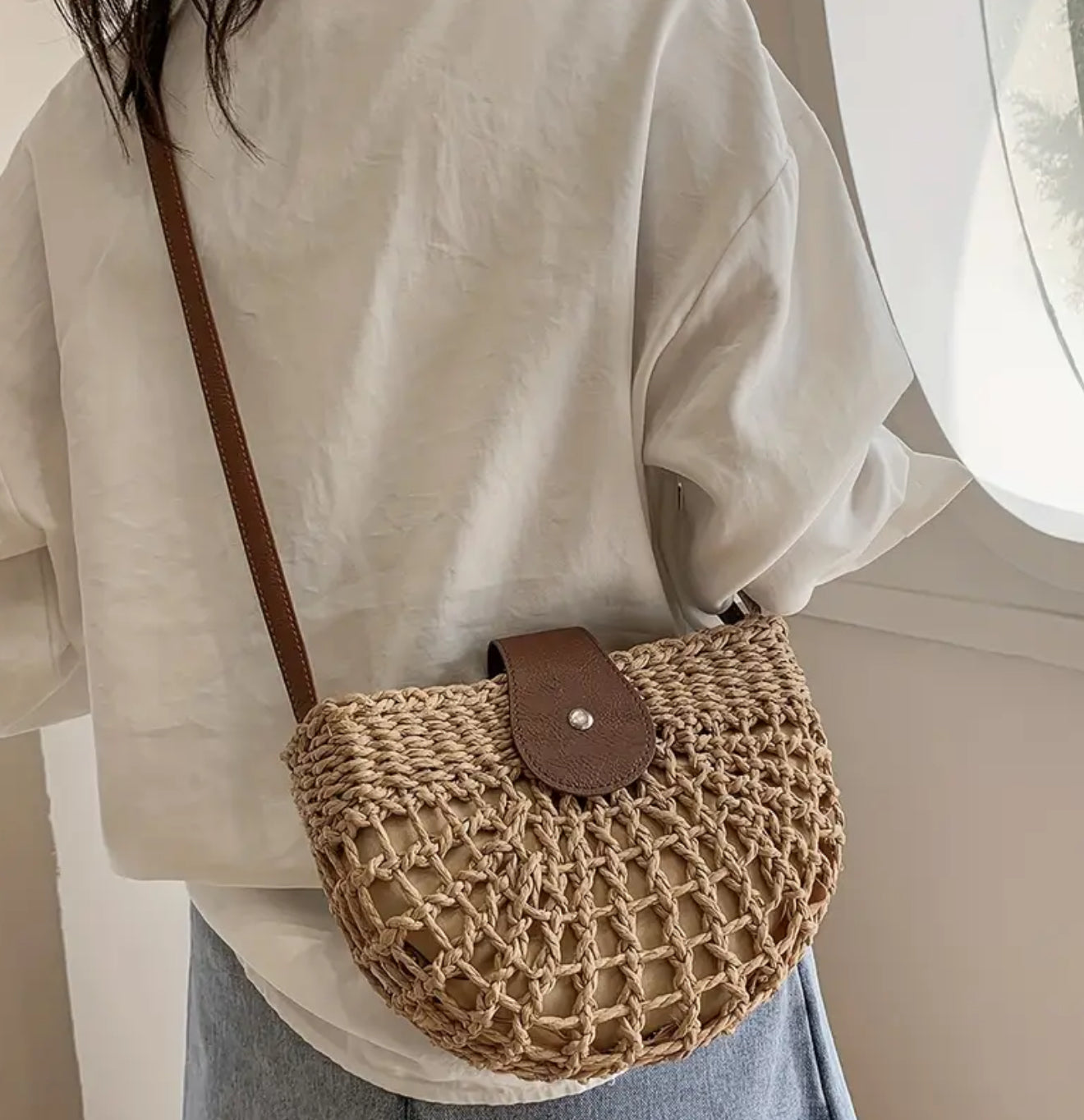 Dark Straw Crossbody Bag