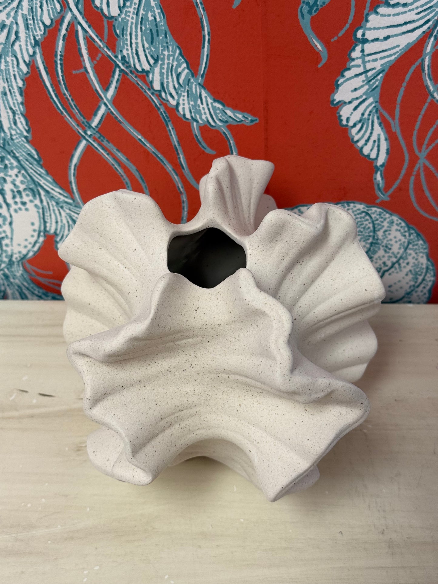 Frosted Ocean Coral White Ceramic Vase- Large