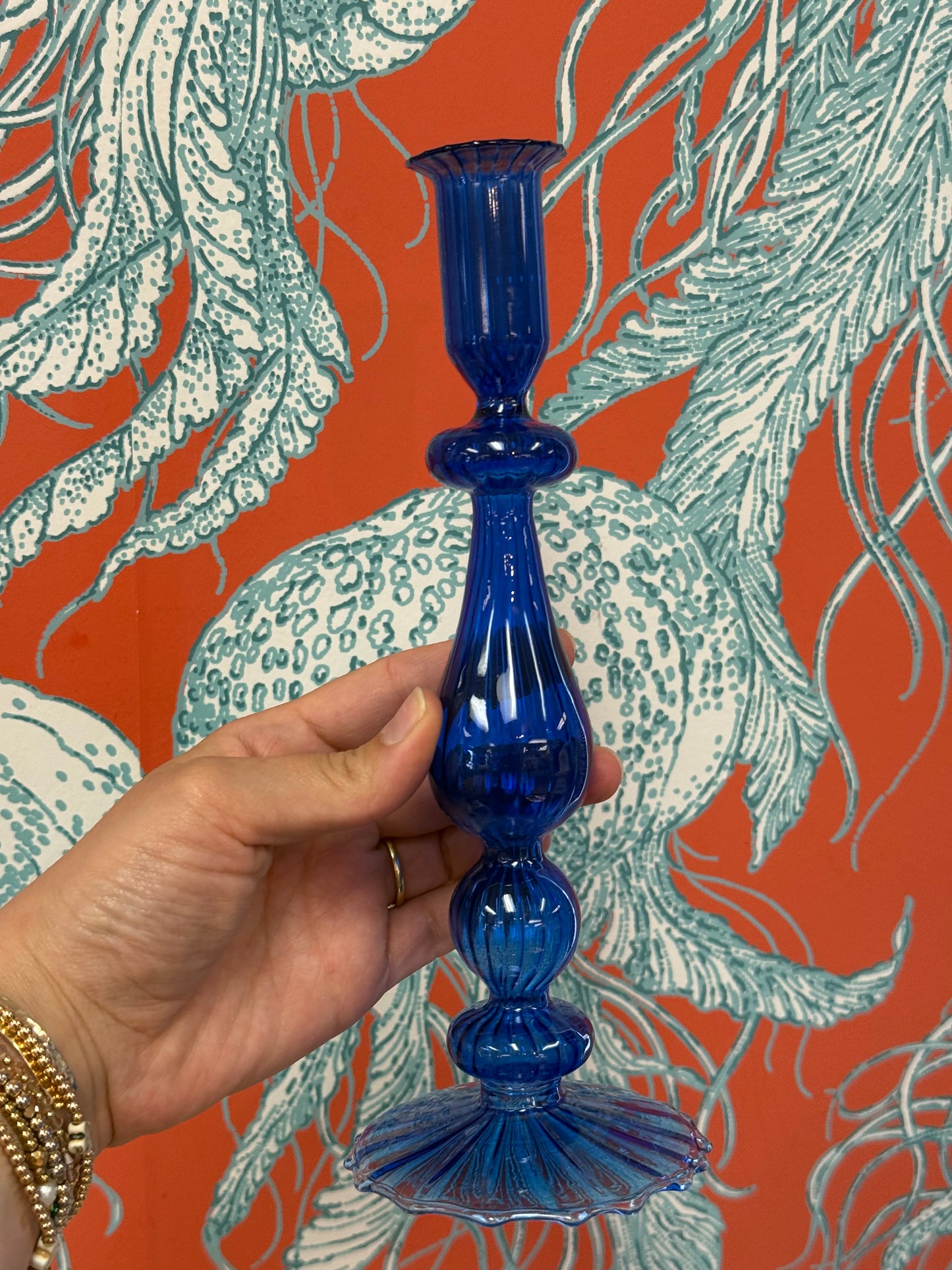 Darker Blue Glass Candle Holder (1)