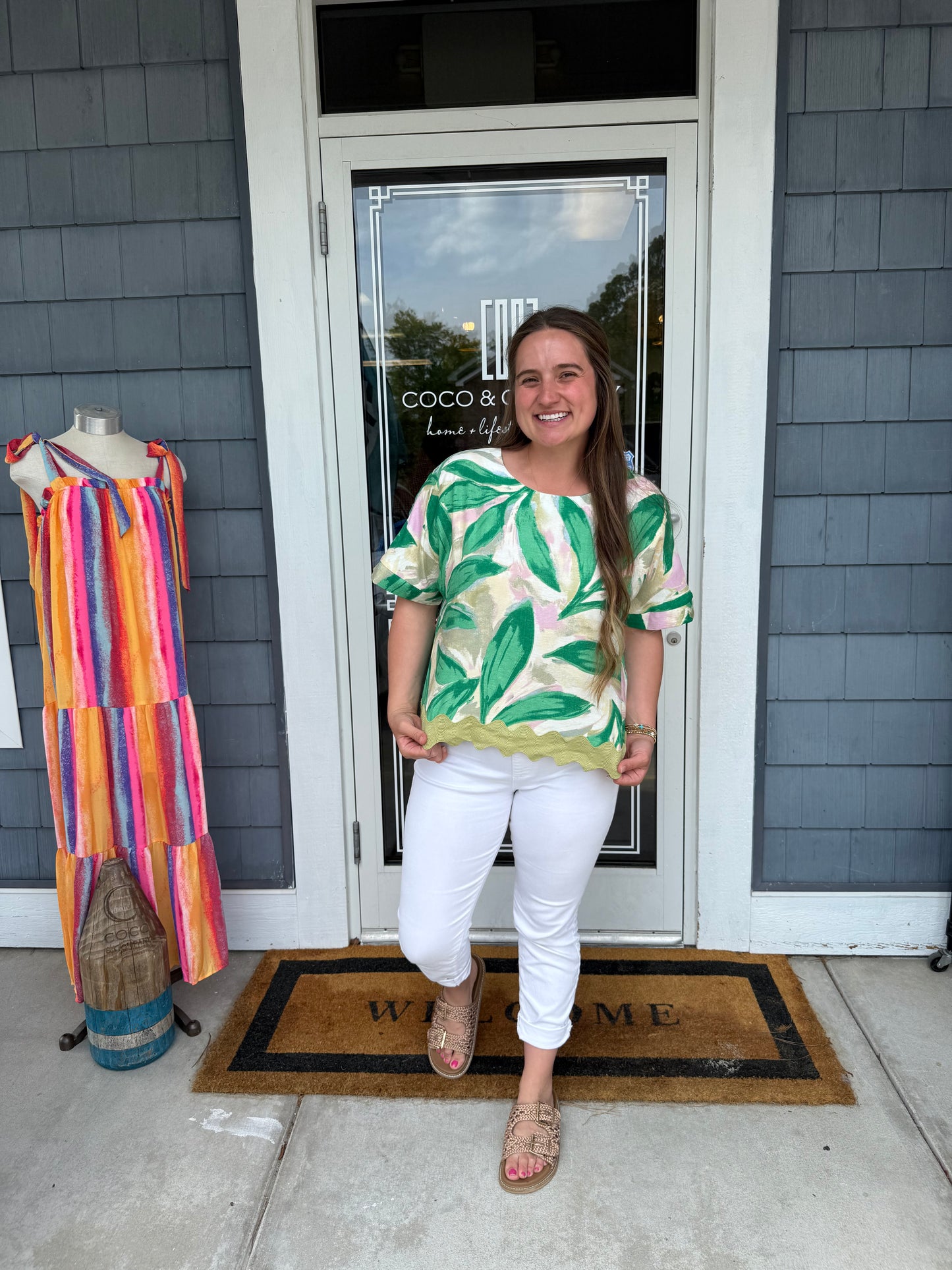 Leaf Print Short Sleeve Top