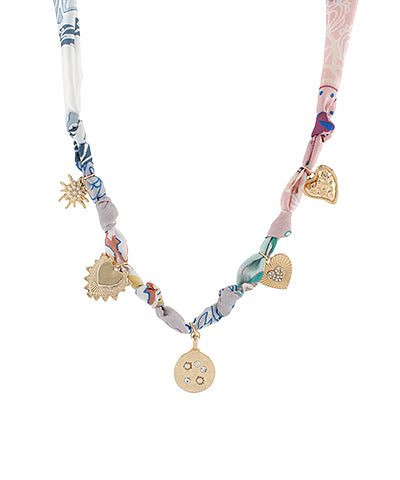 Vintage Scarf Charm Necklace Multi/Gold