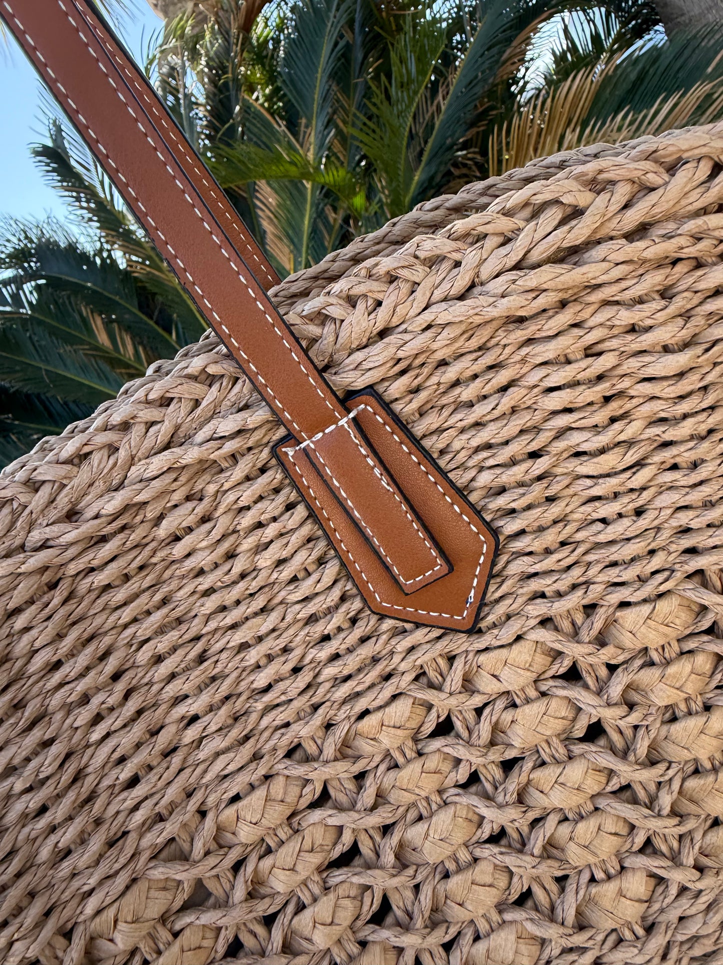Large Braided Straw Tote Bag Dark