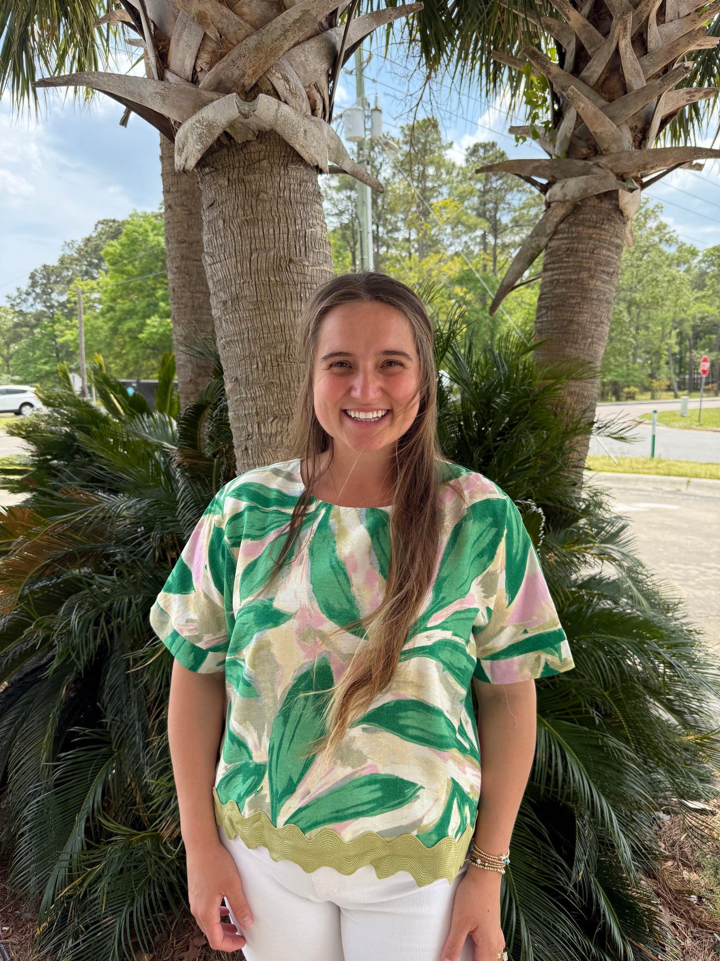 Leaf Print Short Sleeve Top