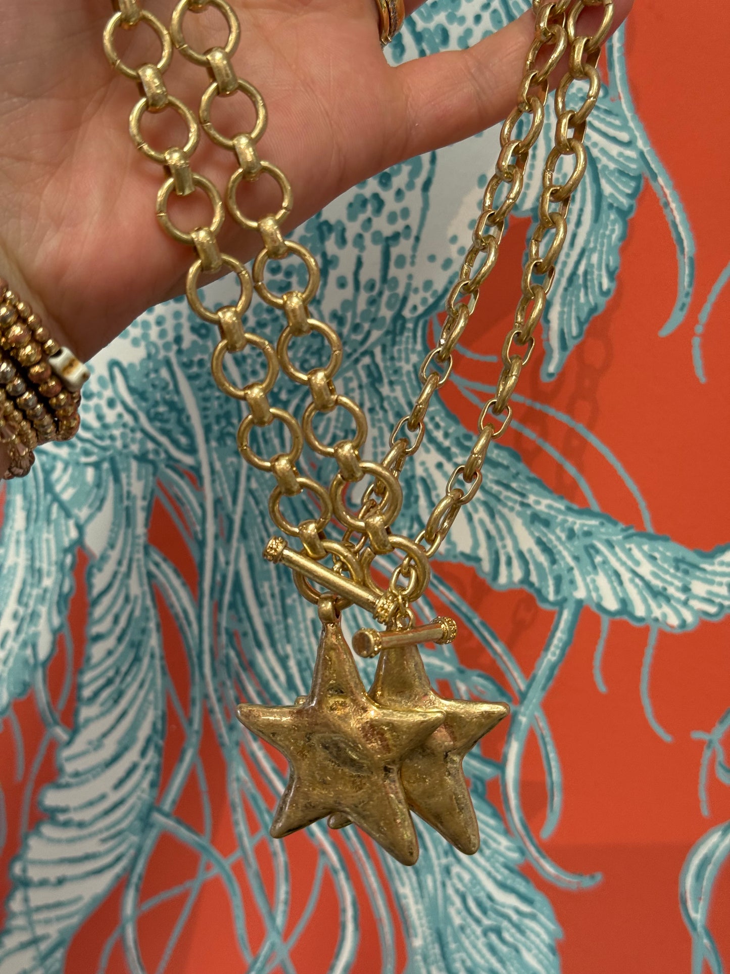 Vintage Gold Star Necklace & Earring Set
