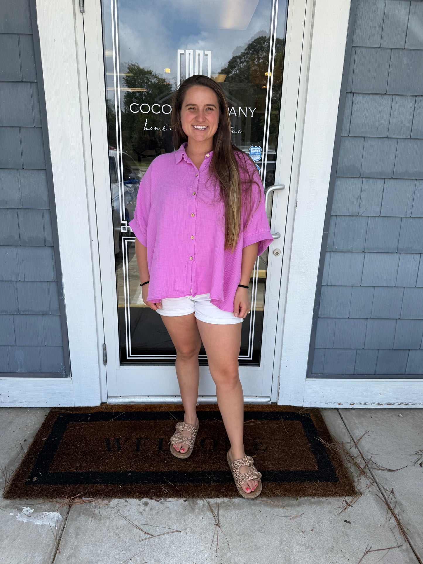 Bright Periwinkle Double Gauze Button Up Top