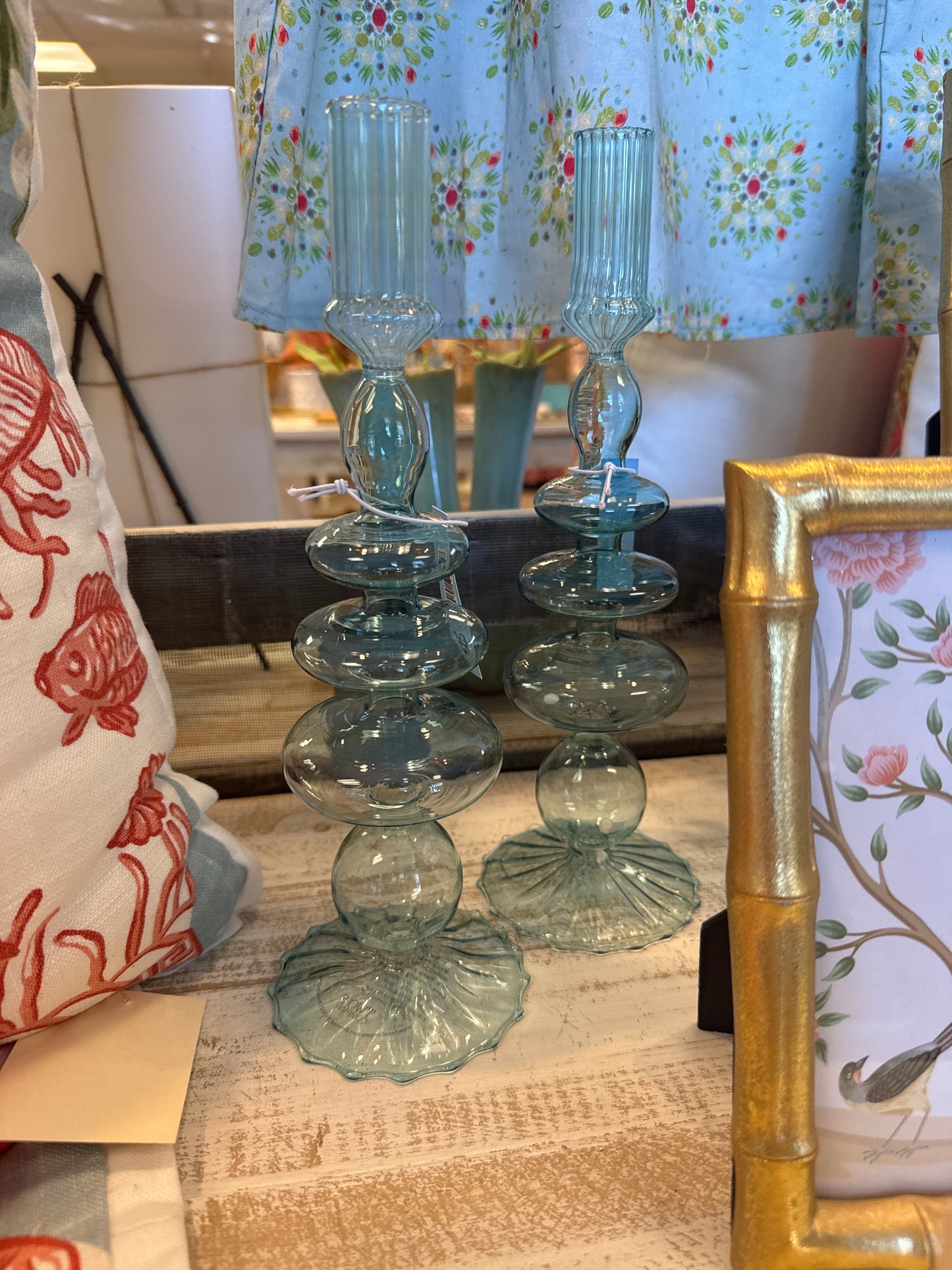 Blue Glass Candle Holders