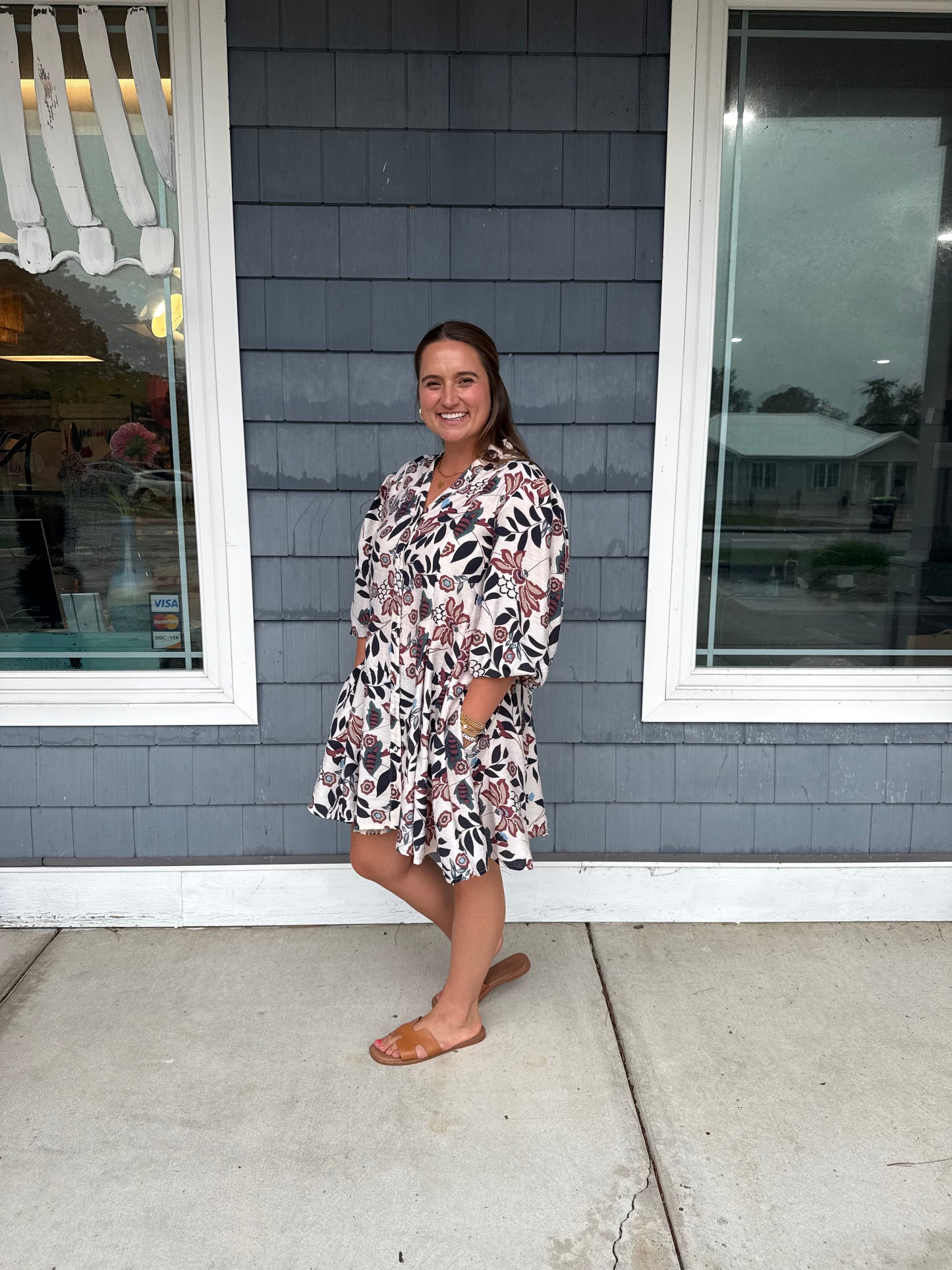 Floral Burgundy Printed 3/4 Sleeve Dress