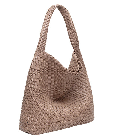 Taupe Woven Leather Shoulder Bag