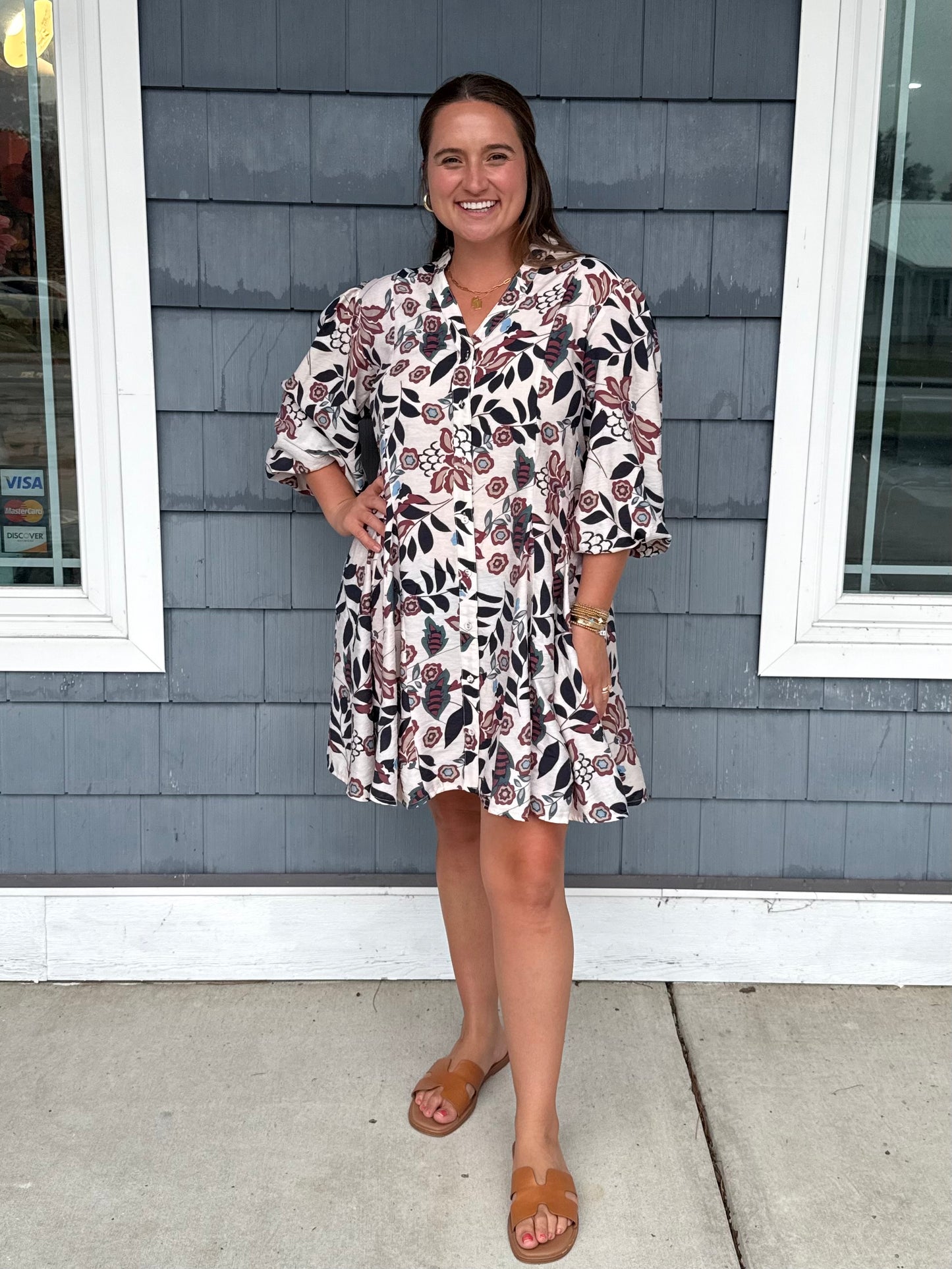 Floral Burgundy Printed 3/4 Sleeve Dress