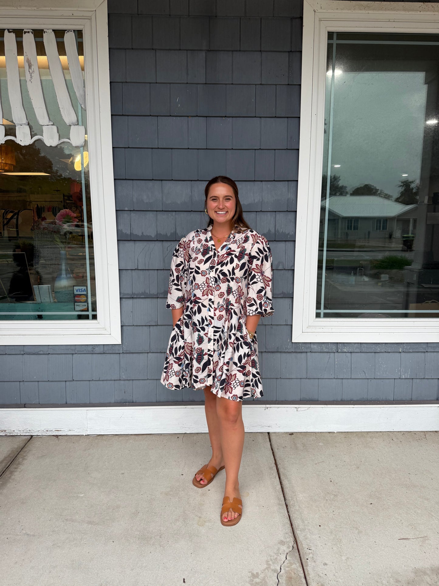 Floral Burgundy Printed 3/4 Sleeve Dress