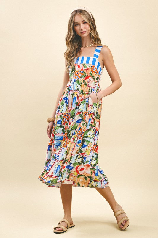 Multicolor Fruit Print Midi Dress