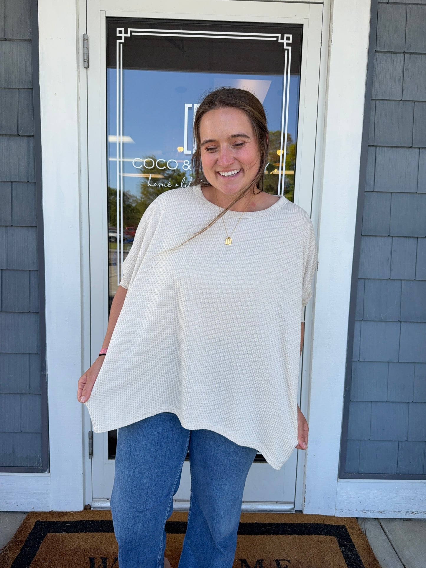 Oatmeal Waffle Knit Oversized Tunic Top