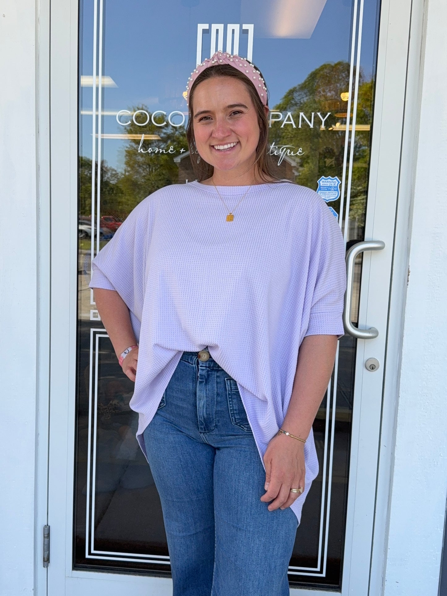 Lilac Waffle Knit Oversized Tunic Top