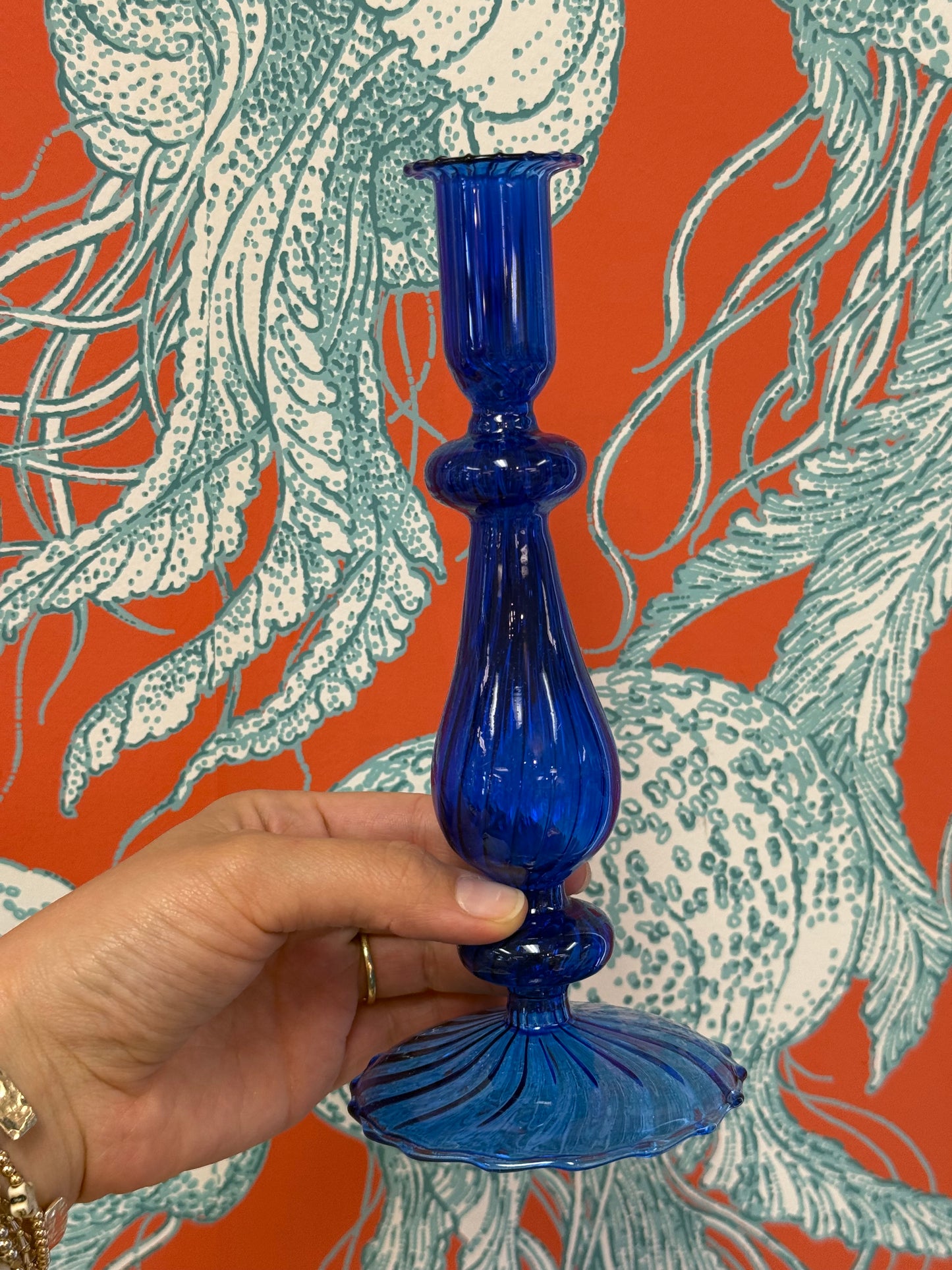 Dark Blue Glass Candle Holder (1)