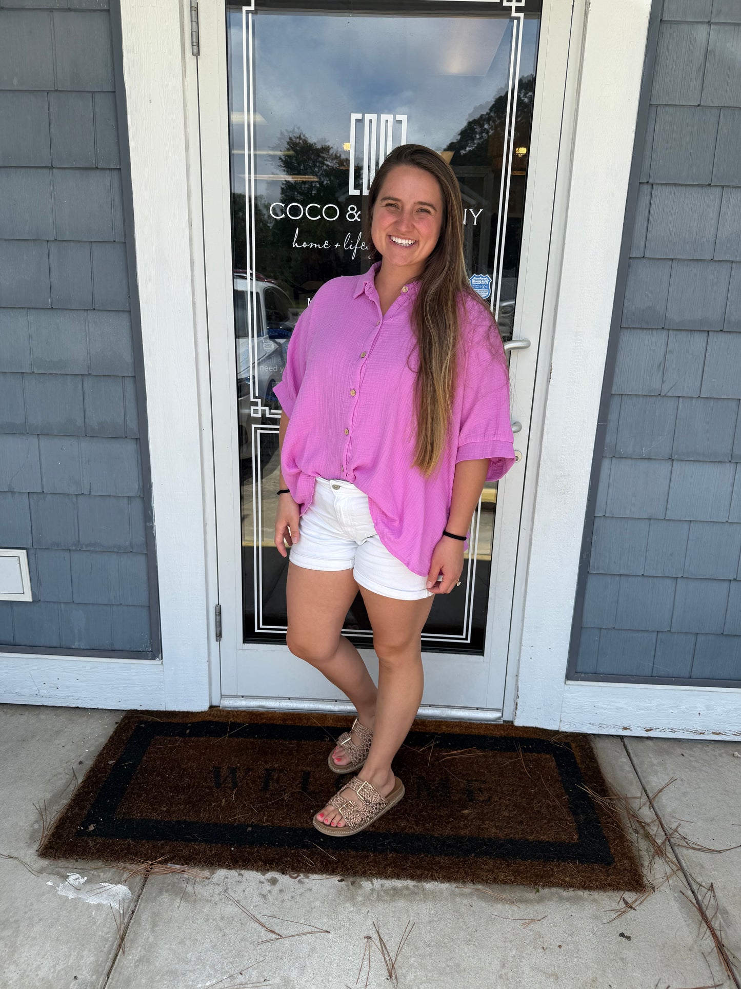 Bright Periwinkle Double Gauze Button Up Top