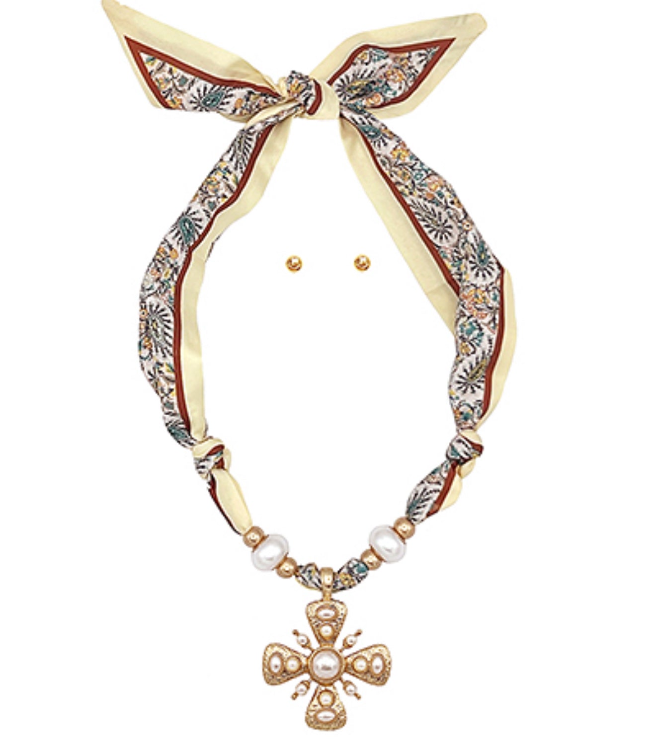 Pearl Cross Scarf Necklace