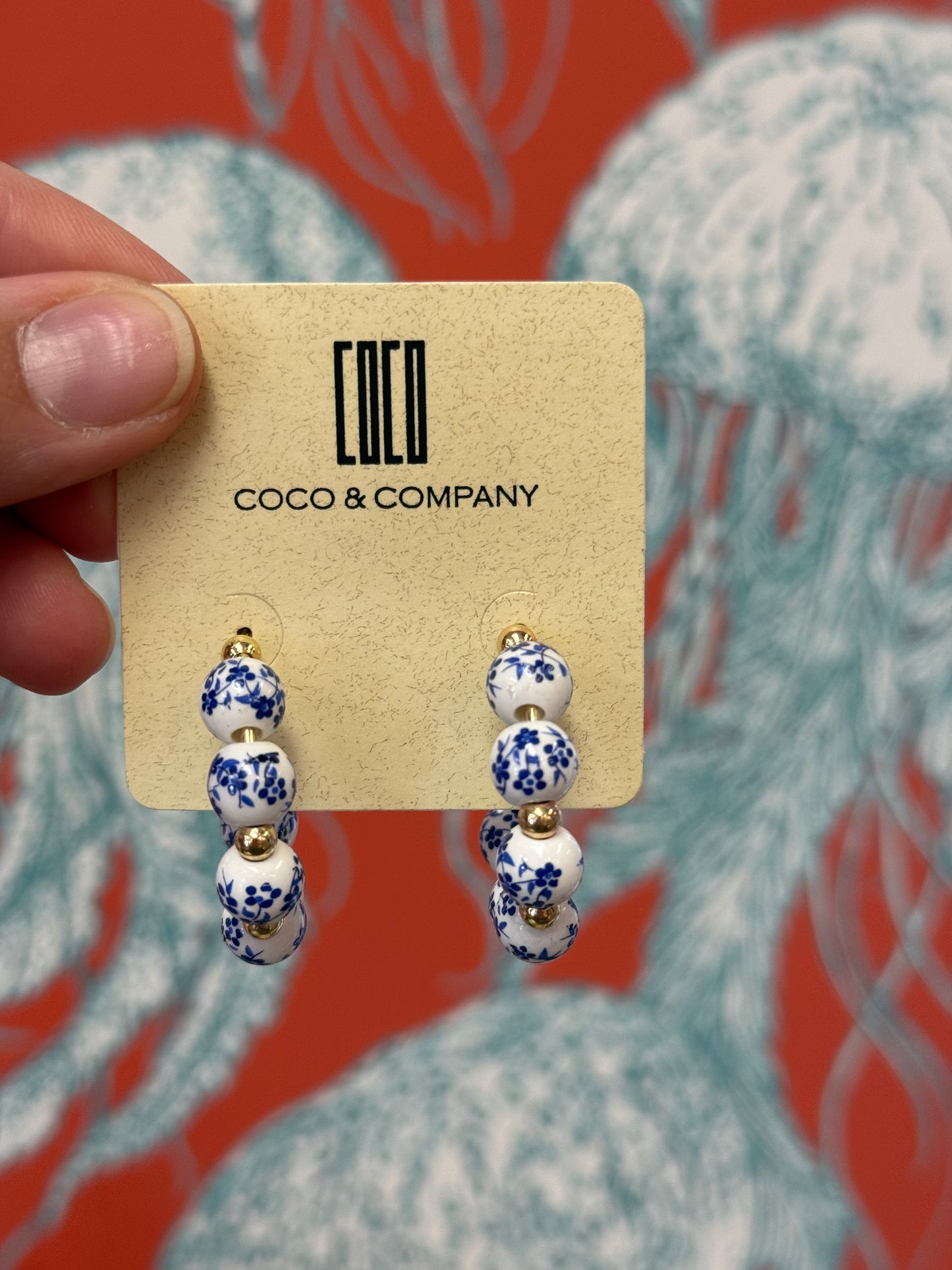 Vintage Blue & White Hoops Earrings