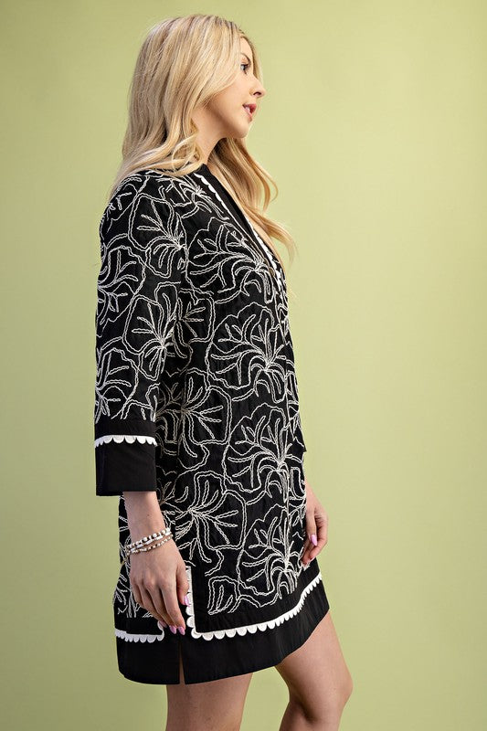 Black Embroidered Notch Neck Dress