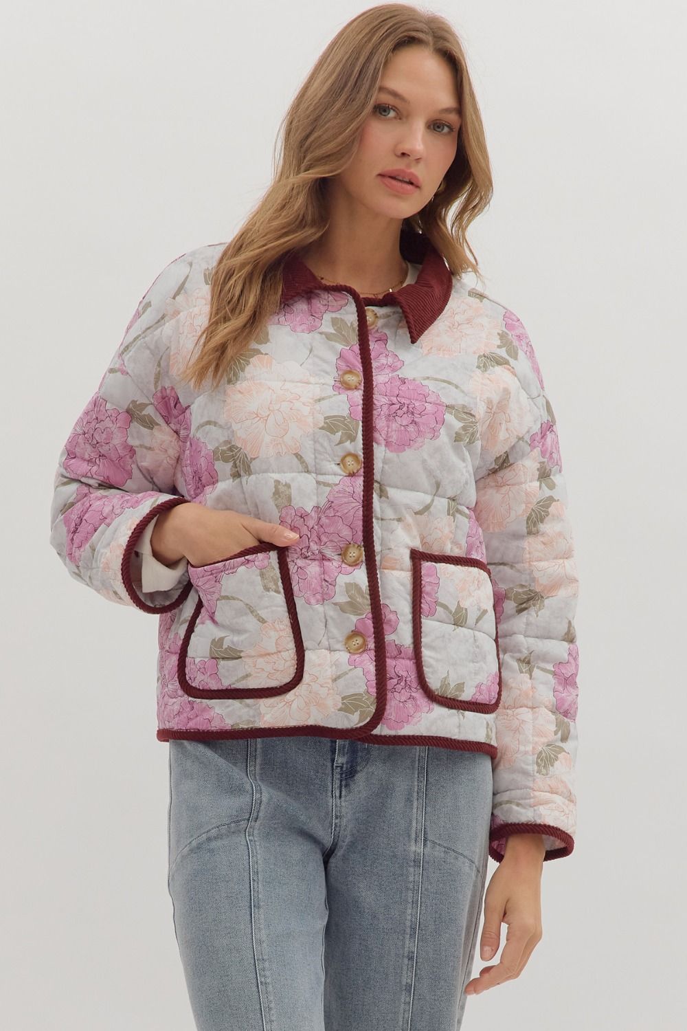 Mauve Floral Quilted Jacket SHIPS OR PICKUP FROM COCO 11/6/25