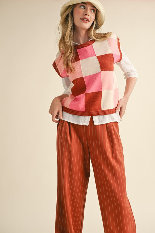 Rust Checkered Sweater Vest