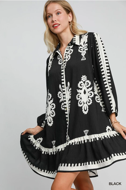 Black Two Tone Abstract Mini Dress