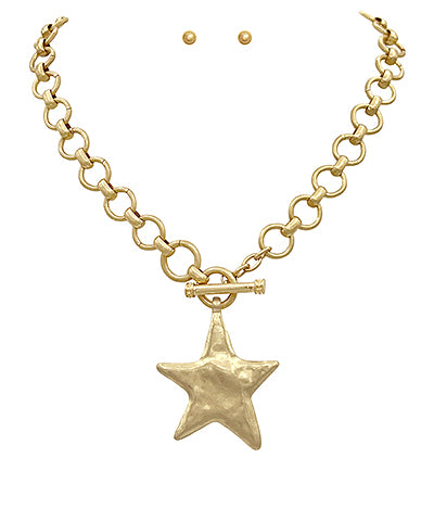 Vintage Gold Star Necklace & Earring Set